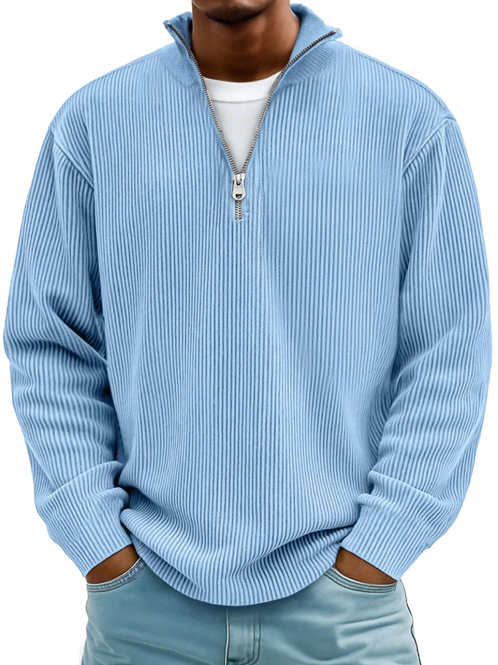 GUSTAF | Maglione a coste con colletto a zip Mar