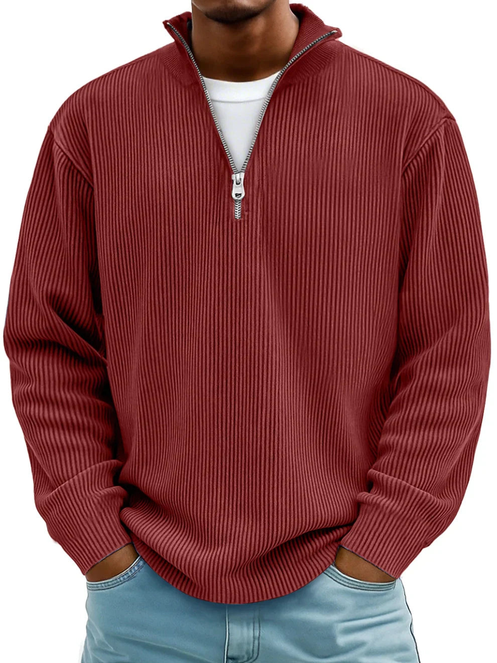 GUSTAF | Maglione a coste con colletto a zip Mar