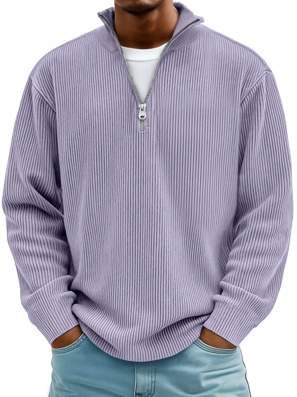 GUSTAF | Maglione a coste con colletto a zip Mar