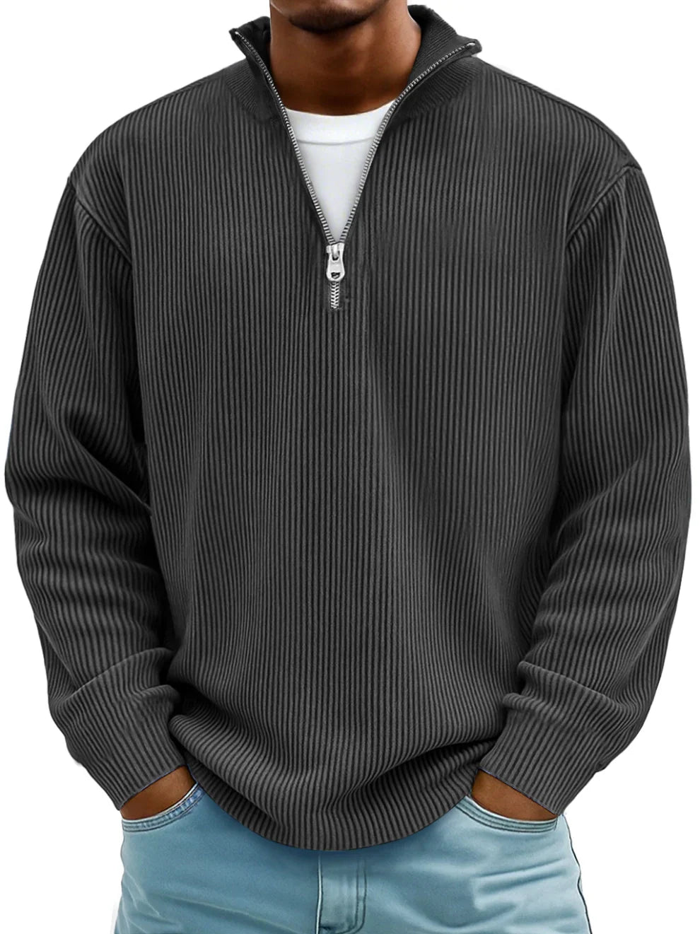 GUSTAF | Maglione a coste con colletto a zip Mar