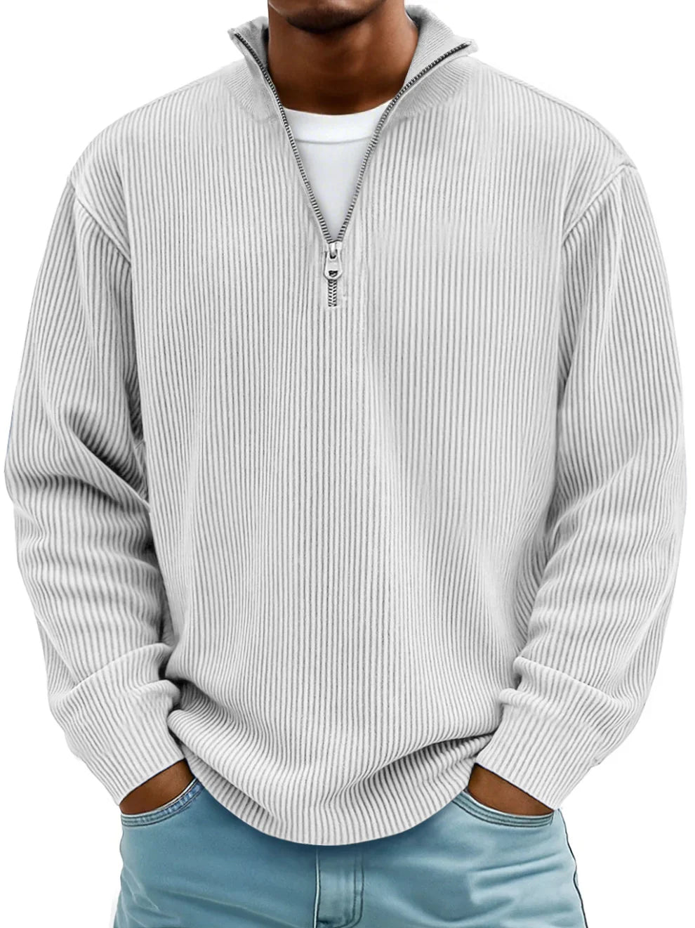 GUSTAF | Maglione a coste con colletto a zip Mar