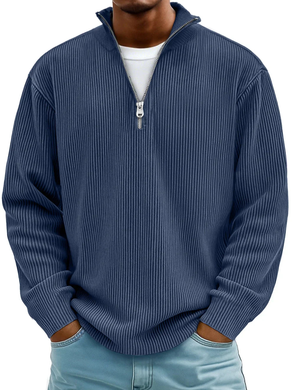 GUSTAF | Maglione a coste con colletto a zip Mar