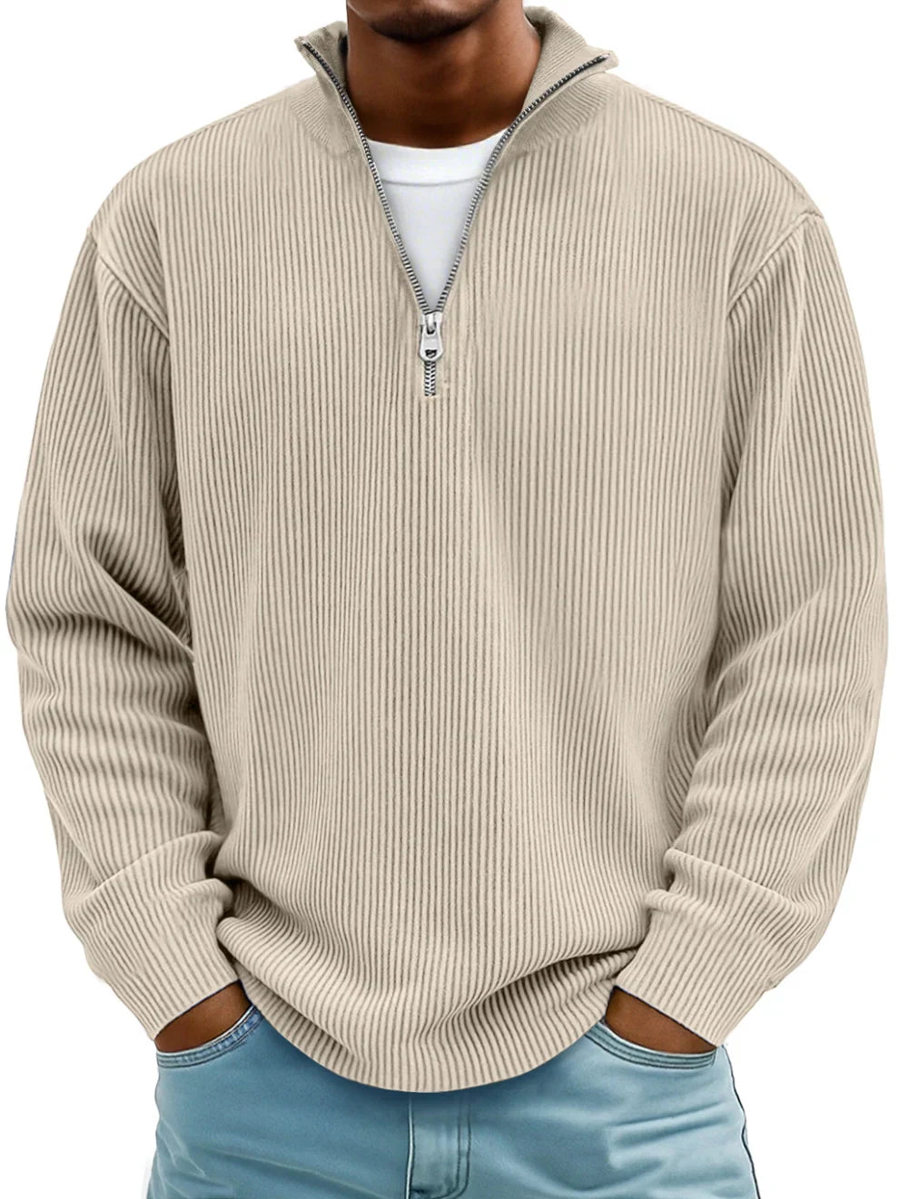 GUSTAF | Maglione a coste con colletto a zip Mar