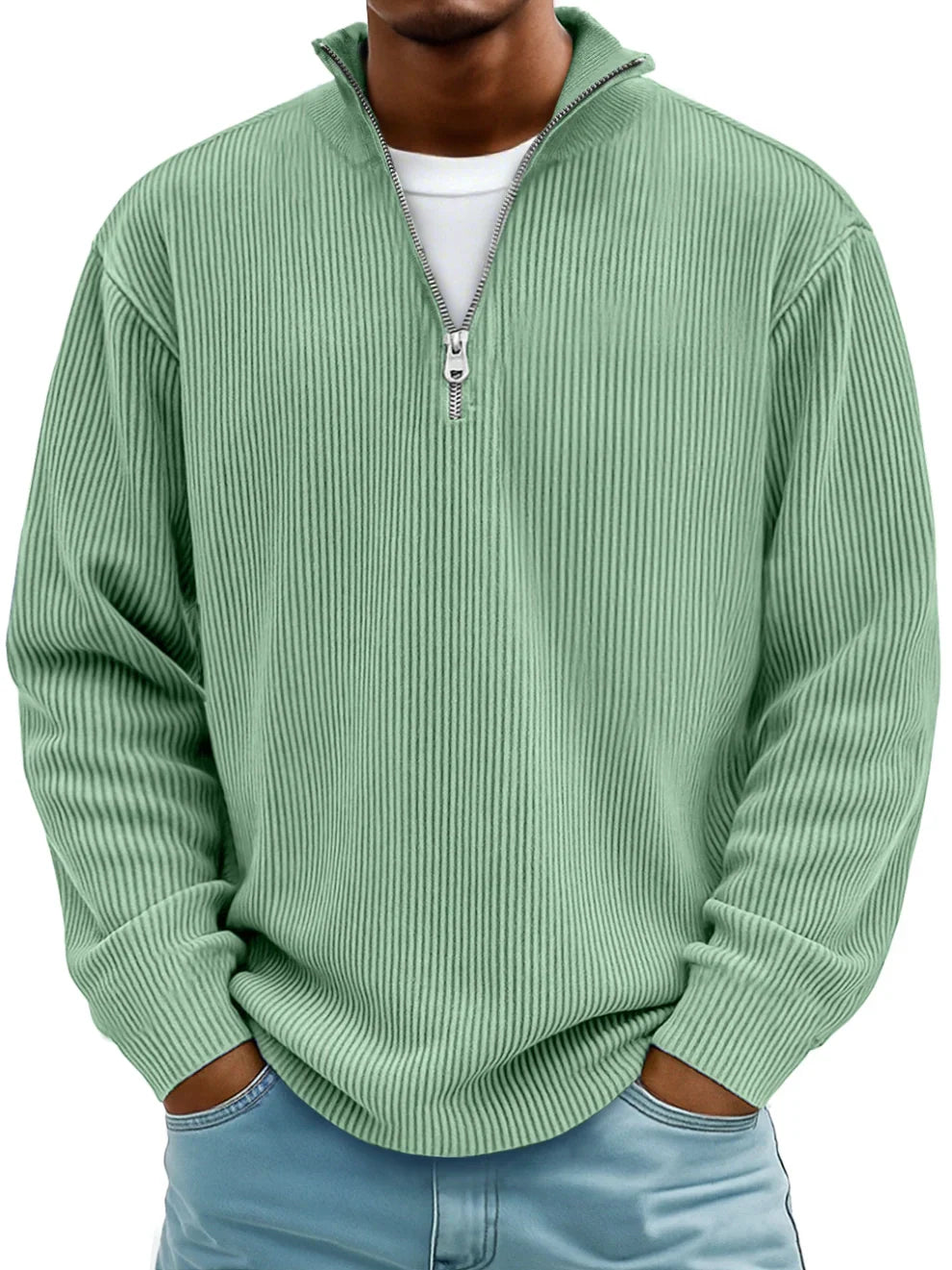 GUSTAF | Maglione a coste con colletto a zip Mar