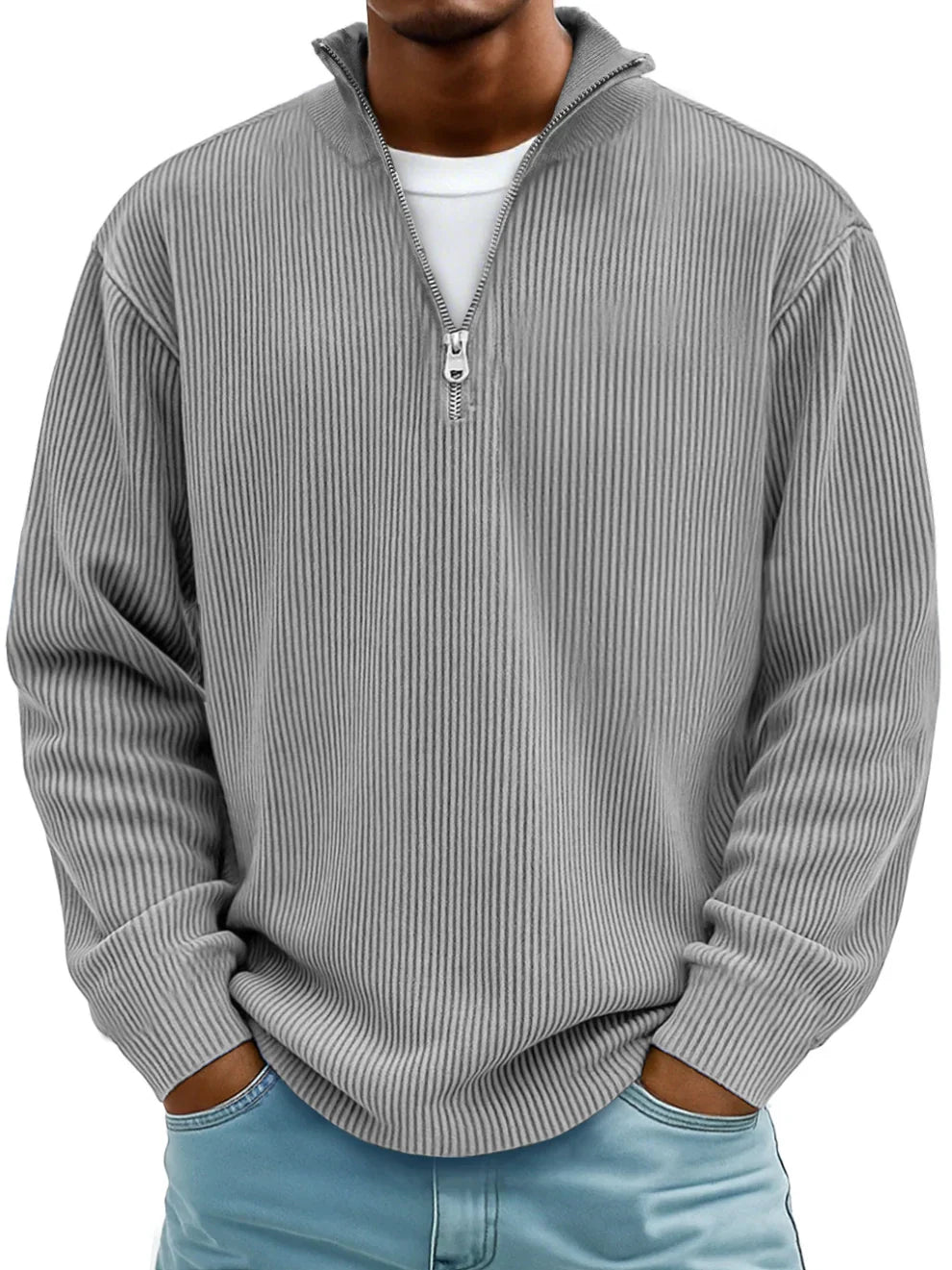 GUSTAF | Maglione a coste con colletto a zip Mar