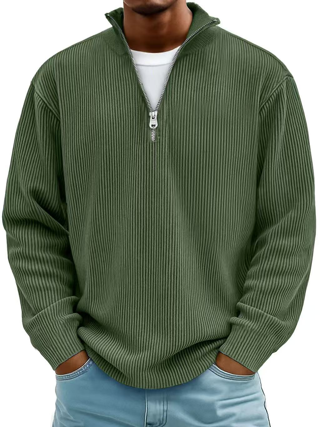 GUSTAF | Maglione a coste con colletto a zip Mar