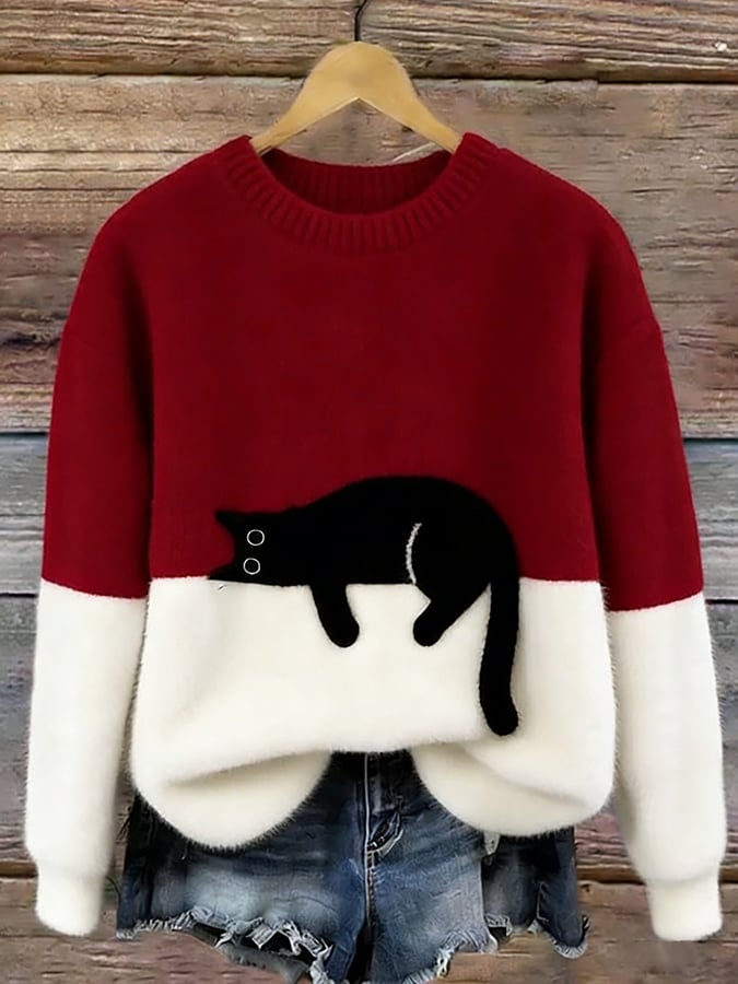 Belinda - Maglione Oversize Stampa Gatto
